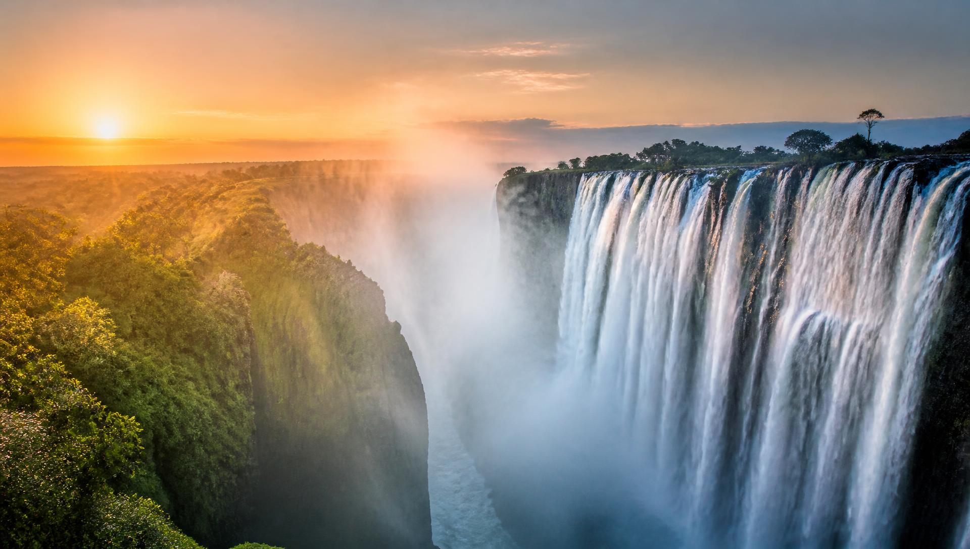 Victoria Falls at sunrise in Livingstone